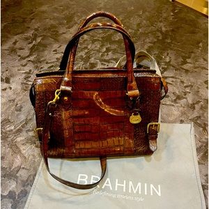 Brahmin signature croc embossed leather satchel
